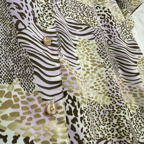 Notations 1X Plus Animal Print Purple Colorful Buttoned Top Collared Funky Retro - Picture 3 of 10